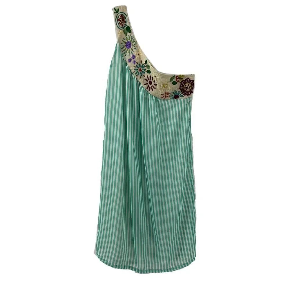 Judith March One Shoulder Embroidered Teal Dress S